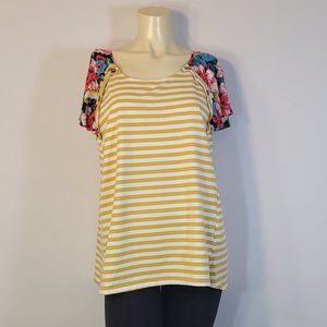 Umgee Marigold & White Stripe Babydoll Top SZ LG